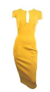 Fab Retro 1940s black or Mustard ponte deep V neck pencil dress,10,12 