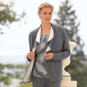  TravelSmith Womens Heathered Open Front Ruffle Jacket Grey 