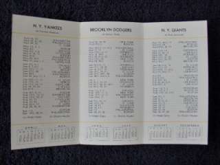 WOW 1952 New York Yankees, Giants & Dodgers 3 1/4 x 6 3/16 Pocket 