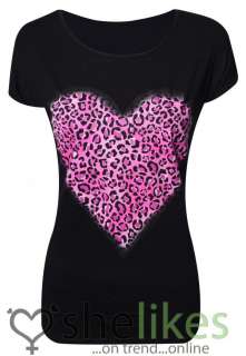   Coloured Animal Leopard Heart Print Top Ladies Printed T Shirt  