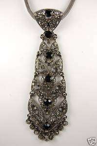 Black Crystal Covered Clubbing Tie Necklace/Pendant  