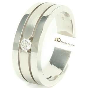   White Gold Fancy Grooved High End Mens Diamond Wedding Ring Jewelry