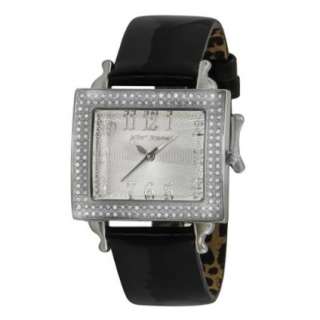 Betsey Johnson Womens BJ2196 Double Stone Square Case Strap Watch 