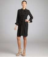 Celine black silk ruffle button front dress style# 318953801
