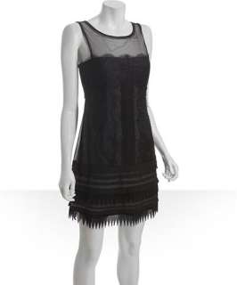 BCBGMAXAZRIA black lace and mesh Celia sleeveless dress