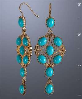 Kenneth Jay Lane turquoise cabochon chandelier earrings   up 