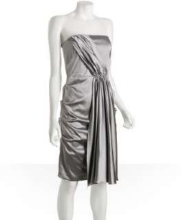 Nicole Miller pewter satin strapless panel dress   