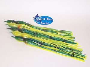Squid Skirts, Yellow/Green/Red Spot, Soft Body, 15 5 Pack  