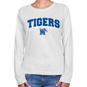 Memphis Tigers Ladies White Logo Arch Long Sleeve Classic Fit T shirt