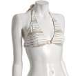 trina turk white lurex stripe ring detail halter bikini top