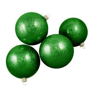  Pack of 4 Green Envy Glitter Glass Ball Christmas 