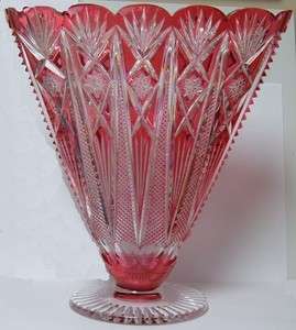Ruby Cut Crystal Vase  Jardiniere 1900 1940  