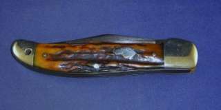 Vintage Ka Bar Dog Head Folding Hunter Knife w/ Stag Handles  