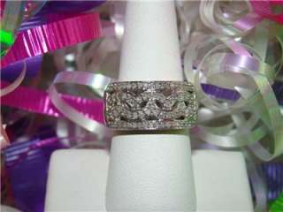 925/Platinum White Diamond Thick Band Ring, Size 7  