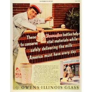   Delivery Man Uniform Owens Illinois Glass Dairymen   Original Print Ad