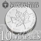 10 x 1 oz Silver Canadian Maple Leaf Coin 2012   One Troy oz .9999 