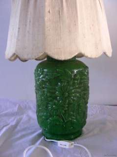   Floral Daisy Reverse Painted Glass Textured Lamp Depression Era  