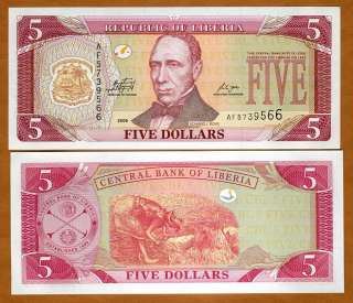 Liberia / Africa, 5 dollars, 2009, P 26 New, UNC  