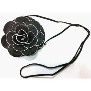 Designer Raised Flower Purse Round shaped Pouch Bag Wristlet Rose 