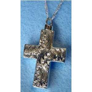  Sterling Silver Etched Cross Keepsake Urn Pendant