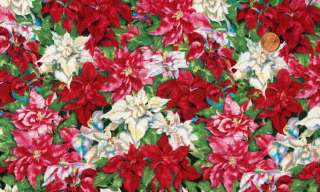 CLEARANCE   RED POINSETTIA CHRISTMAS QUILT FABRIC  