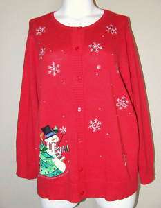 Plus Size 2X Cardigan Holiday Sweater Liz & Me Red  