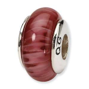    925 Silver Red Burgundy Hand Blown Glass Jewelry Bead Jewelry