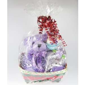   Gift Basket  Purple Stacy Teddy Bear & Heart Shaped Lavender Satchel