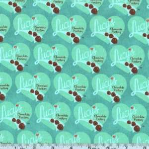 45 Wide I Love Lucy Chocolate Factory Logo Dusty Turquoise Fabric By 
