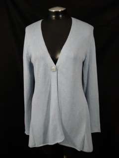 Jill M Light Blue V Neck One Button Cardigan Sweater Knit Top Cotton 
