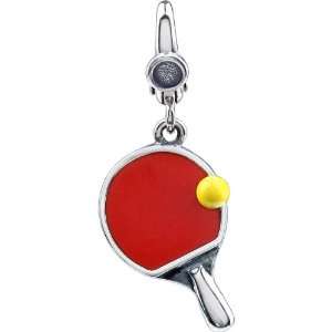   Locker Sterling Silver Enamel Ping Pong Paddle and Ball Charm Jewelry
