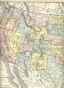 Western United States 1800s Antique vintage map/print  