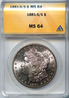   over S $1 Silver Morgan Dollar MS 64 ANACS Certified White Coin  