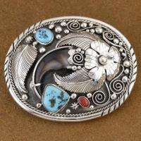Native American Navajo Sterling Silver Turquoise Coral Mens Belt 