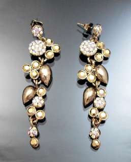 Vintage Gold Metalic Crystal Linear Chandelier Earrings  