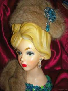   12 NAPCO CUSTOM JEWELED LADY HEAD VASE Mink Doll Headvase  
