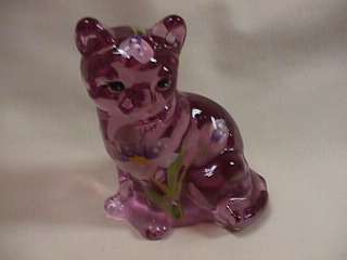 FENTON ART GLASS HANDPAINTED MADRAS PINK CAT #5165 PV  