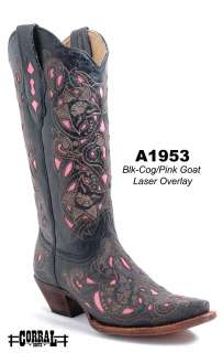 Corral Womens Western Genuine Leather Boots Black/Cognac/Pink A1953 