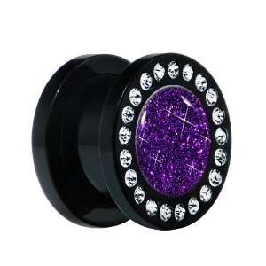  1/2 Black Acrylic Purple Haze Glitter Gem Screw Fit Plug 