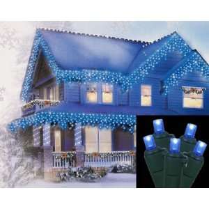   Blue Wide Angle Icicle Christmas Lights   Green Wire