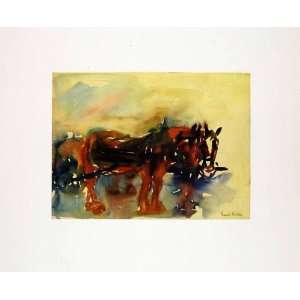  1966 Print Emil Nolde Draft Horses Watercolor Modern Art 