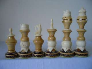 ANTIQUE MEXICAN WOOD&BONE PULPIT CHESS SET KING 5 1/2 1940/60S VERY 