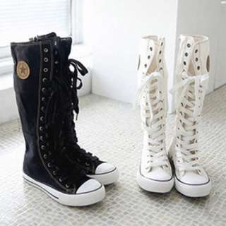 1176 New Fashion Womens KNEE HIGH Canvas Sneaker Boot US6.5(37 