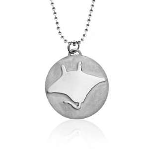  Sterling Silver Manta Ray Pendant Bead Chain Necklace 18 