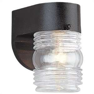   Fixture with Clear Ribbed Glass, Black Polycarbonate