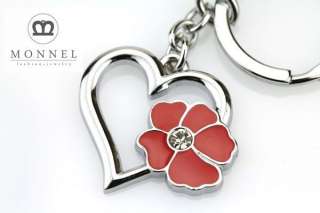 Z150 Cute Red Rose Heart Silver Tone Keychain  