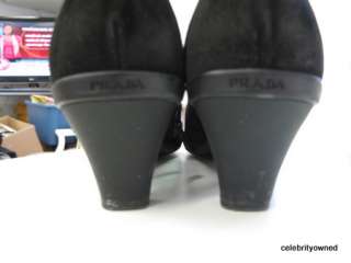 Prada Black Suede Low Heels Square Toe Zip Up Boots 38  