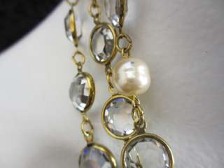 Authentic CHANEL Sautoirs Clear Crystal & Pearl Necklace  