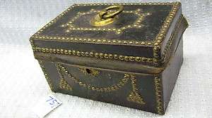 Antique Leather Bound wooden case, Brass tacks, ORNATE  (ref 