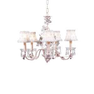 White Petal Flower Chandelier Shades on the Pink 5 Arm Crystal Flower 